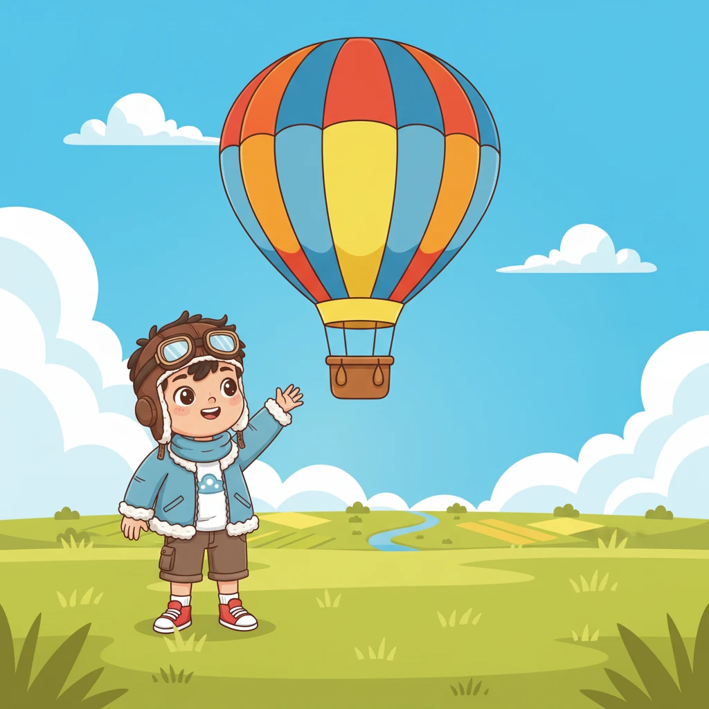 Langit melihat sebuah buku bergambar balon udara panas yang melayang tenang di angkasa, seperti gelembung raksasa. Ia membayangkan dirinya di keranjang itu, menikmati pemandangan desa-desa kecil dan sungai berkelok dari atas.