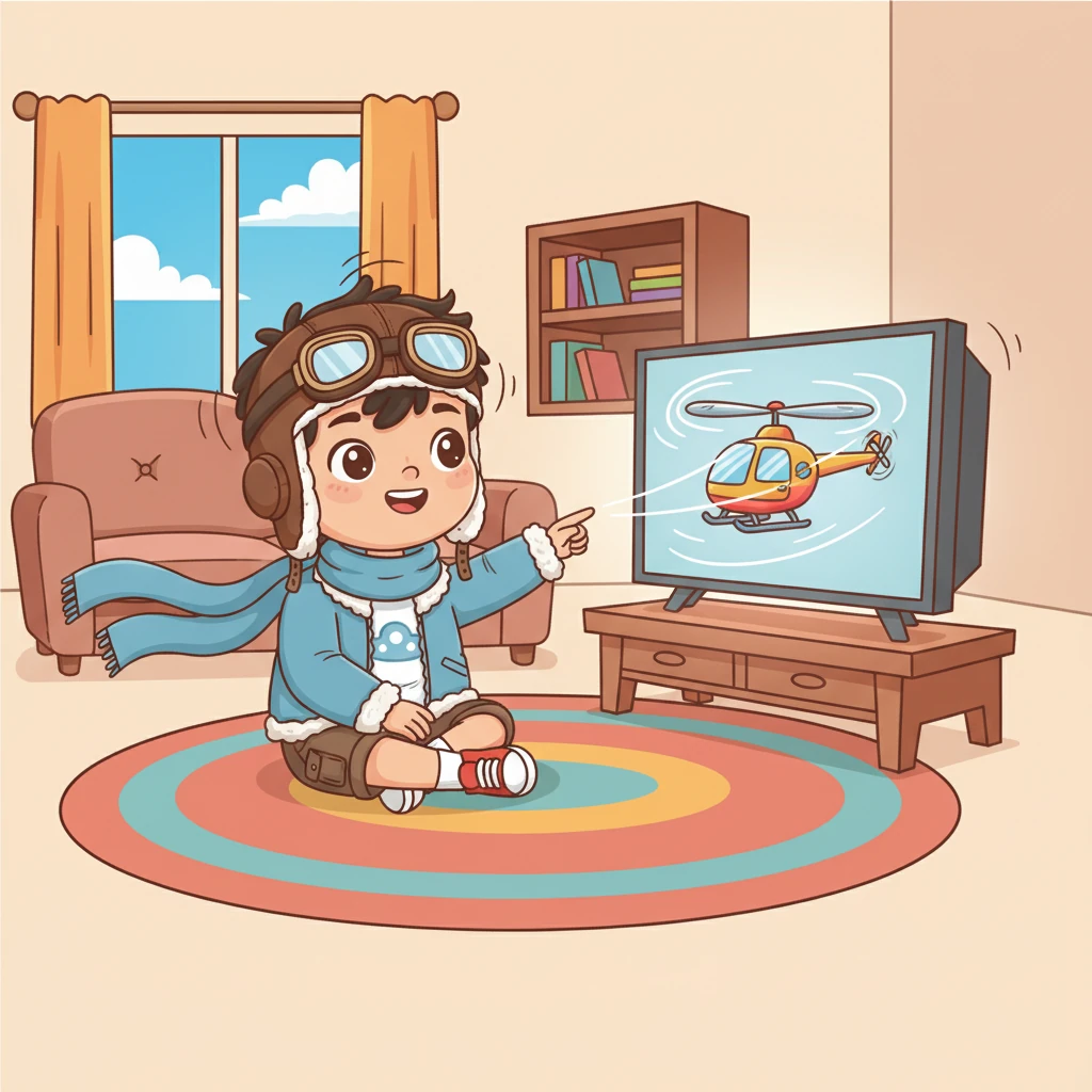 Tak lama kemudian, ia melihat helikopter di televisi, baling-balingnya berputar cepat menciptakan angin. Langit terkesima dengan cara kerjanya yang unik, mampu melayang dan bergerak maju dengan kecepatan tinggi.