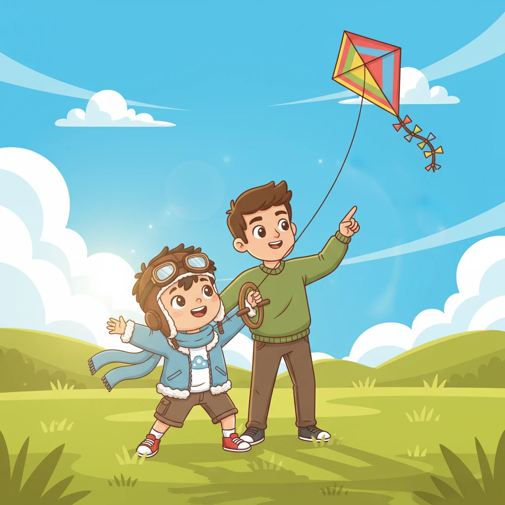 Suatu sore yang cerah, Langit bersama ayahnya menerbangkan layang-layang di lapangan hijau. Ia merasakan tarikan angin yang kuat pada benang, seolah layang-layang itu adalah bagian dari dirinya yang ingin terbang tinggi.