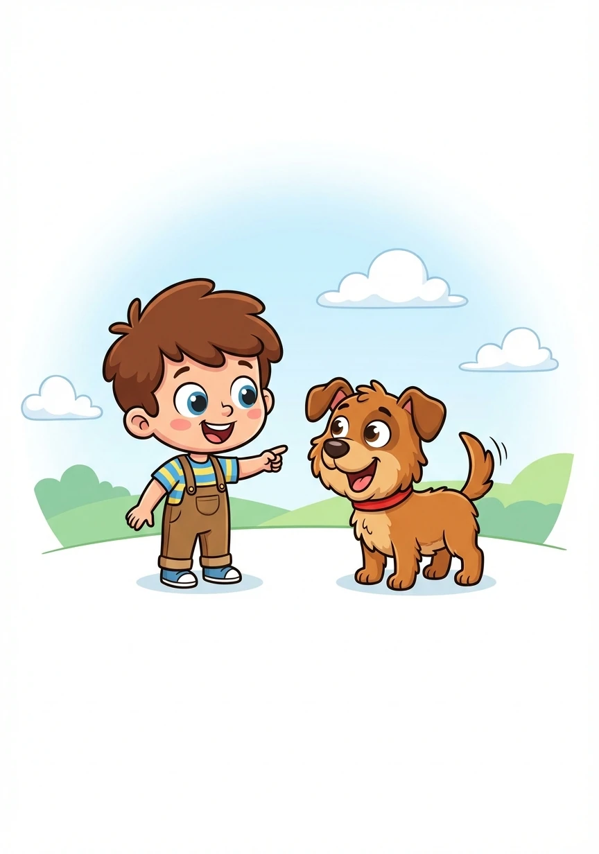 Той вижда кучето си, Барабанчето, и се пита: „Какво е това?“ и отговорът е: „Това е куче!“ Питанко се усмихва.