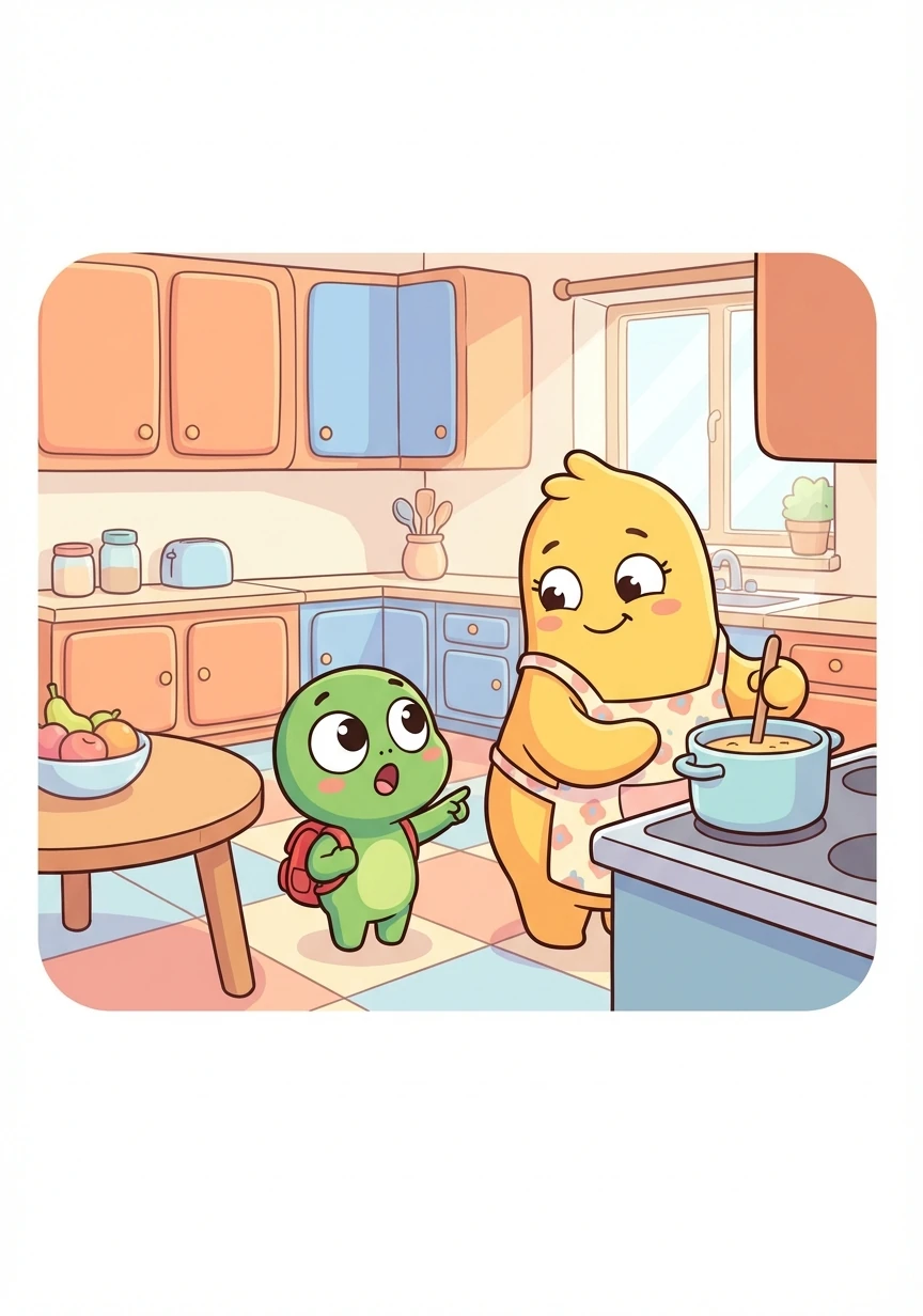 Питанко отива в кухнята и вижда майка си. „Коя е тя?“ пита той. „Това е майка ми!“ – отговаря си сам.