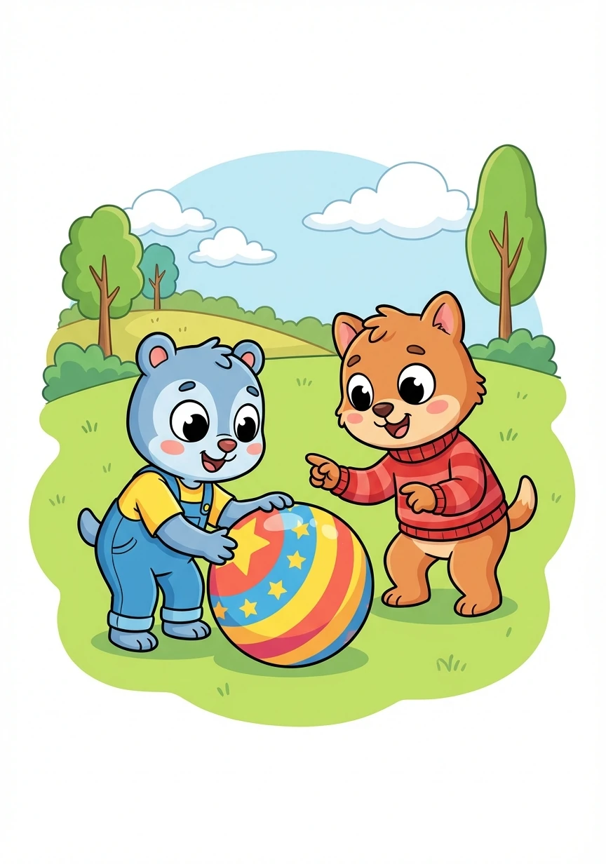 Питанко и Ивчо намират топка. „Какво можем да правим с нея?“ – пита Ивчо. „Можем да играем!“ – казва Питанко.