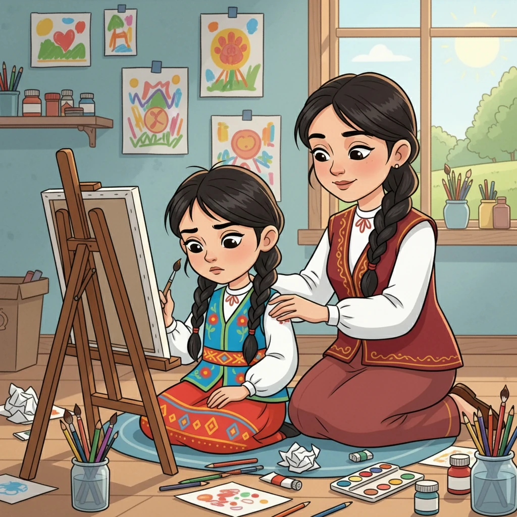 Апайы Гүлжанның қасына келіп, оған қолдау көрсетті. «Әр суреттің өзіндік ерекшелігі бар, Гүлжан. Ең бастысы - сену және тырысу», - деді апайы.