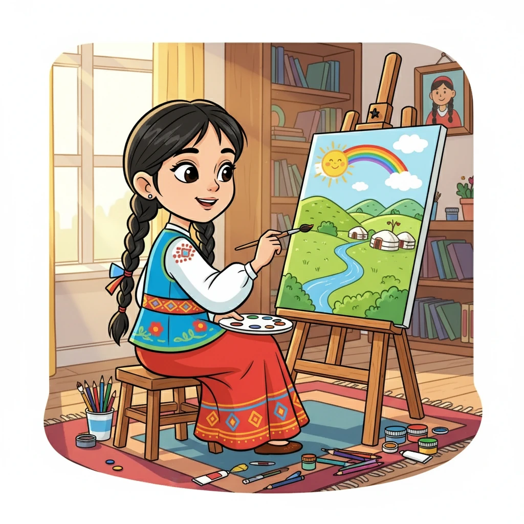 Гүлжан апайының сөзінен кейін өз-өзіне сеніп, сурет салуды жалғастырды. Ол барлық күшін салып, ең жақсы суретін салды. Көздерінен қуаныш оты жанып тұрды.