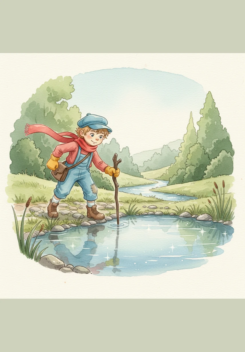 Kurt loved to play, but he had a funny habit of forgetting whatever he was holding the moment something new caught his eye. On his way to the sparkling pond, his favorite blue cap ended up perched on a wooden fence post. He was so busy chasing a yellow butterfly that he didn't even notice his hat was gone.