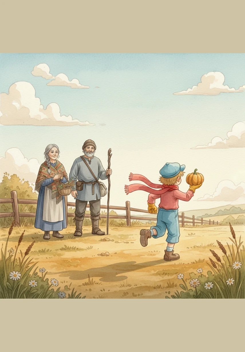 Just as the contest was about to start, Kurt’s grandfather appeared at the edge of the field, holding the red and gold dragon kite high. He had found it resting safely in the apple orchard where Kurt had left it behind. Kurt felt a pinch of sadness realizing how his carelessness had almost ruined his favorite day.