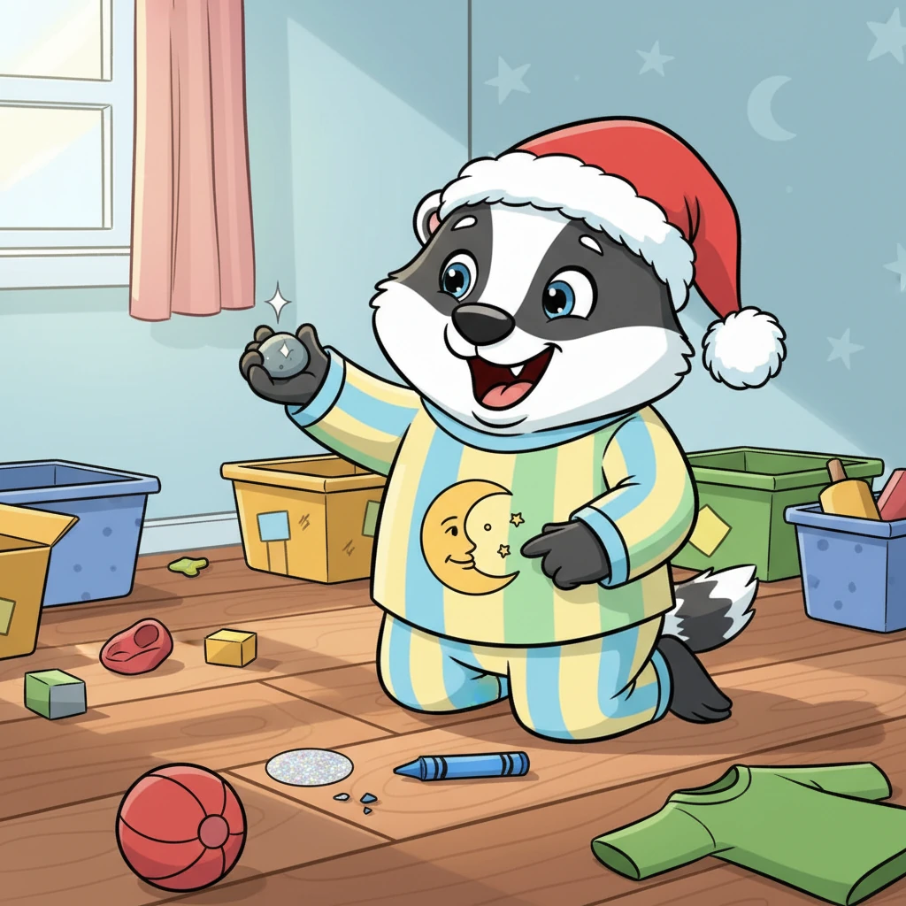 As Pip tidied, he discovered forgotten treasures: a shiny pebble, a lost crayon, and even a sparkly sticker! He laughed with delight, realizing how many wonderful things were hiding beneath the clutter. His room slowly began to transform, revealing its floor!