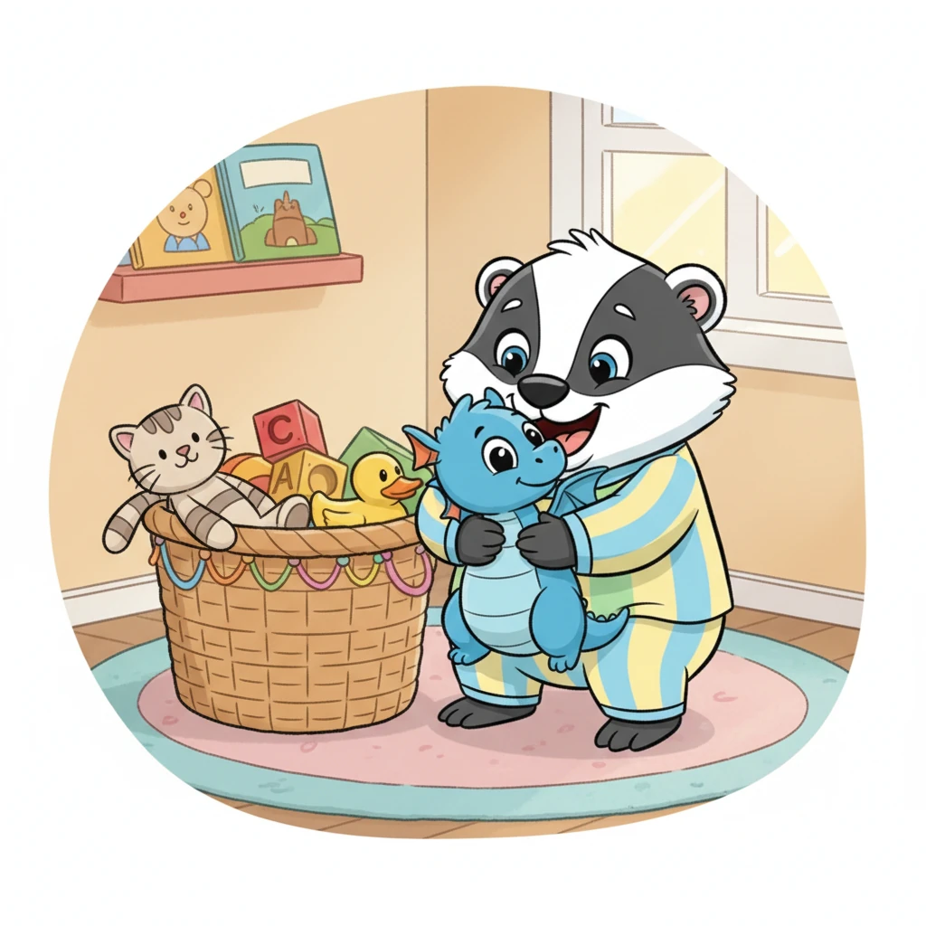 And then, in the very last spot he looked—a cozy corner of the toy basket, right where he always put him—there was Sir Wigglebottom! Pip hugged his bouncy blue dragon tightly, so happy to have found his friend again.