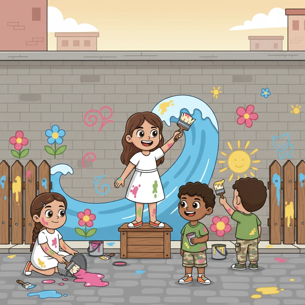 Soon, other children, curious about Anya's colorful creations, joined her. They picked up forgotten paints and brushes, adding their own splashes of joy to walls and fences. A ripple of creativity spread, slowly pushing back the muted tones.