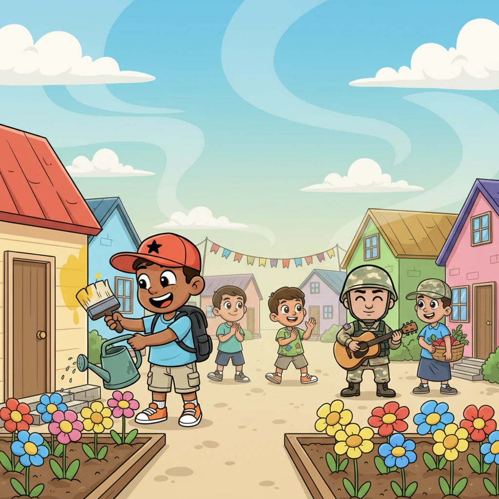 The entire village hummed with a newfound energy. People helped each other repaint houses, plant new gardens, and organize lively music sessions in the square. The gray mist, finding no place among the spreading cheer, began to thin and retreat.