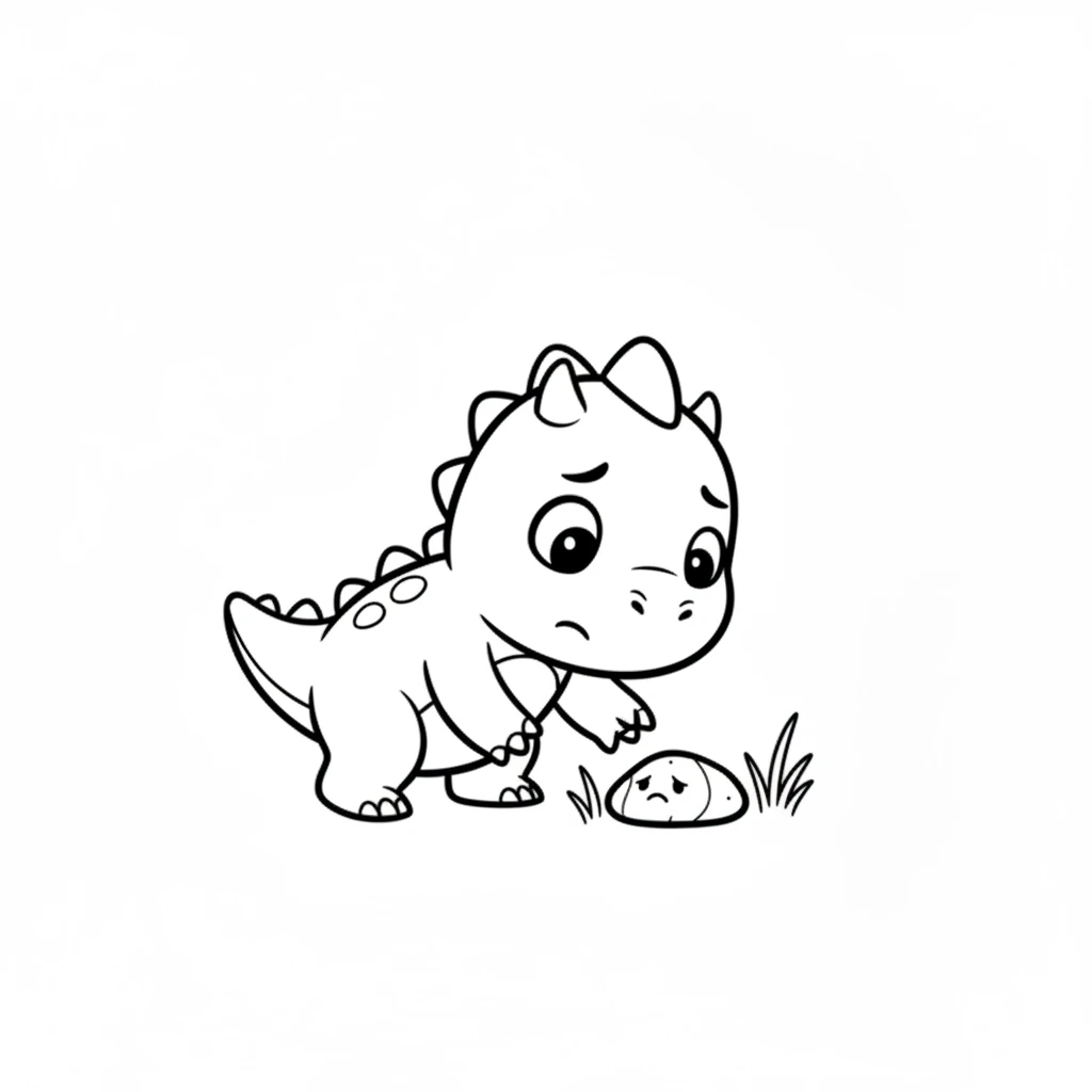 Near her cozy spot, Flora notices a tiny, dull stone on the ground. It looks sad and gray. She leans closer, curious about the lonely little rock.