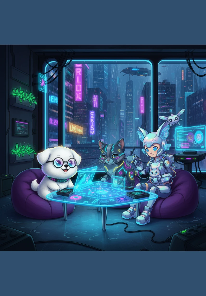 거실 한가운데에 놓인 빨간 공을 발견한 뭉치는 꼬리를 살랑살랑 흔들며 다가갑니다. 작은 발로 공을 툭 건드리자, 공이 데굴데굴 굴러가기 시작하고 뭉치는 신나게 그 뒤를 쫓습니다.