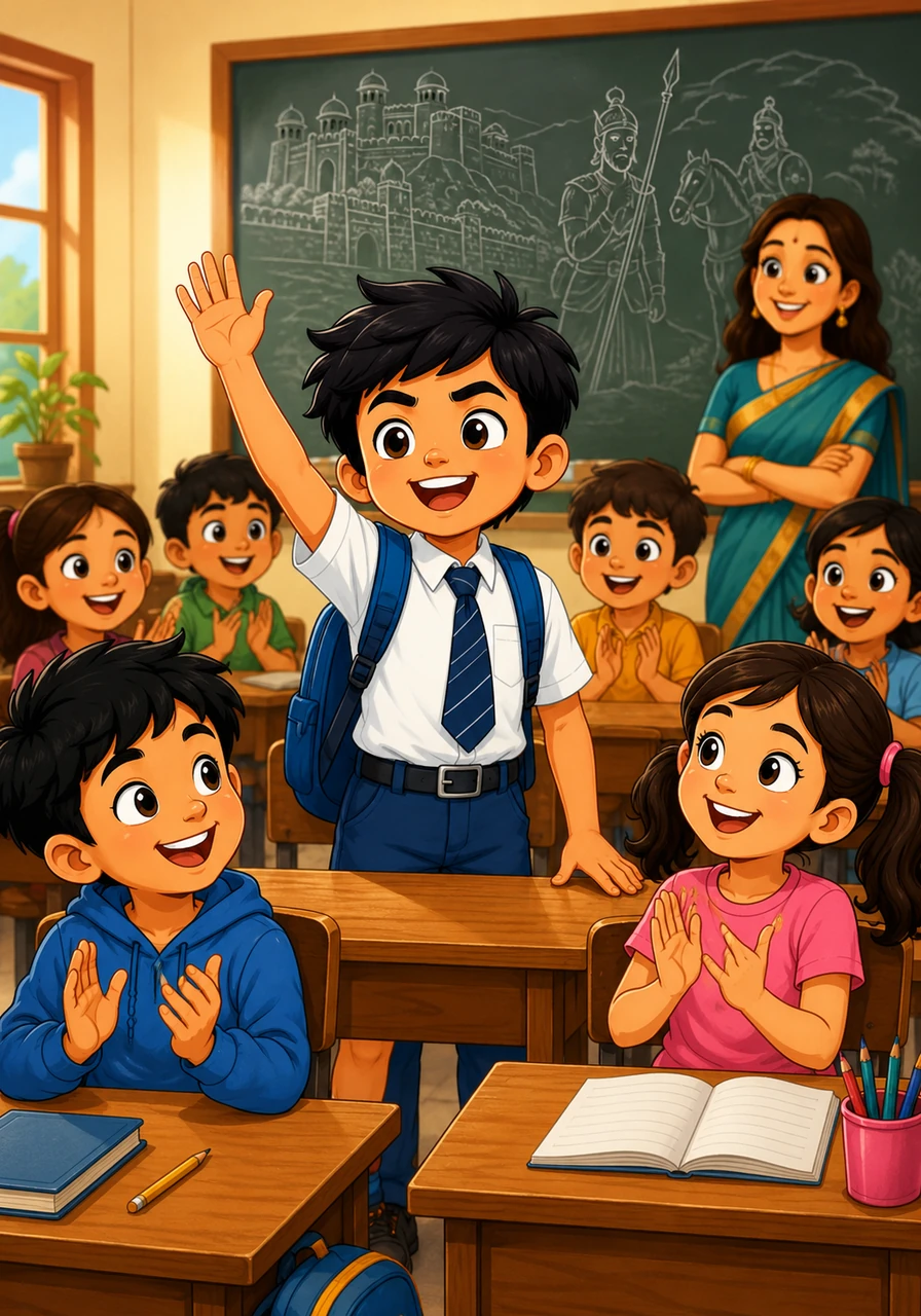 एकदा शाळेत शिक्षकांनी त्यांना छत्रपती शिवाजी महाराजांच्या बालपणाची आणि स्वराज्याची गोष्ट सांगितली. ते ऐकून रुद्रच्या डोळ्यांत चमक आली आणि तो उत्साहाने म्हणाला की आपणही छोटे मावळे बनूया. सर्व मित्रांनी आनंदाने टाळ्या वाजवून या कल्पनेचे स्वागत केले.