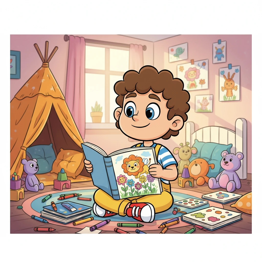 Leo, a curious child, often found himself daydreaming, his head brimming with fantastical ideas. He loved to draw colorful creatures and imagine worlds where anything was possible, even talking flowers and flying lions. His room was a vibrant mess of crayons, sketchbooks, and half-built forts.