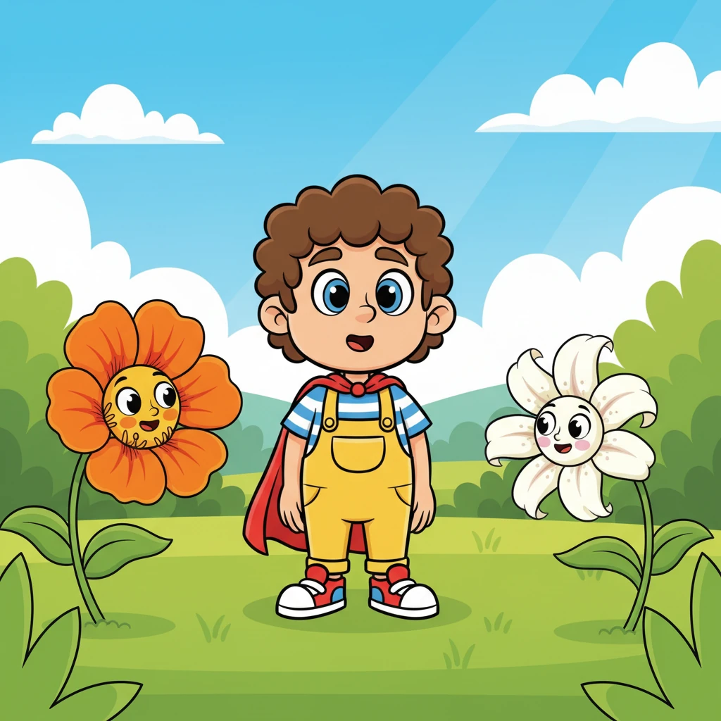 The moment Leo entered, two cheerful flowers, a bright orange Nasturtium and an elegant white Lily, turned their faces towards him. "Welcome, welcome!" chirped the Nasturtium, wiggling its petals. The Lily nodded gracefully, "We've been expecting someone with such a wonderful imagination!"