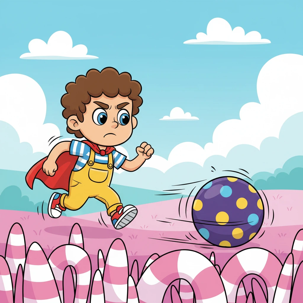 A moment later, a frown touched Leo's face as he remembered a small worry from home, but before he could dwell on it, the worry itself began to spin. It twisted and turned into a bouncy, polka-dotted ball, which then rolled away, inviting him to a game of chase through a field of candy-striped grass.