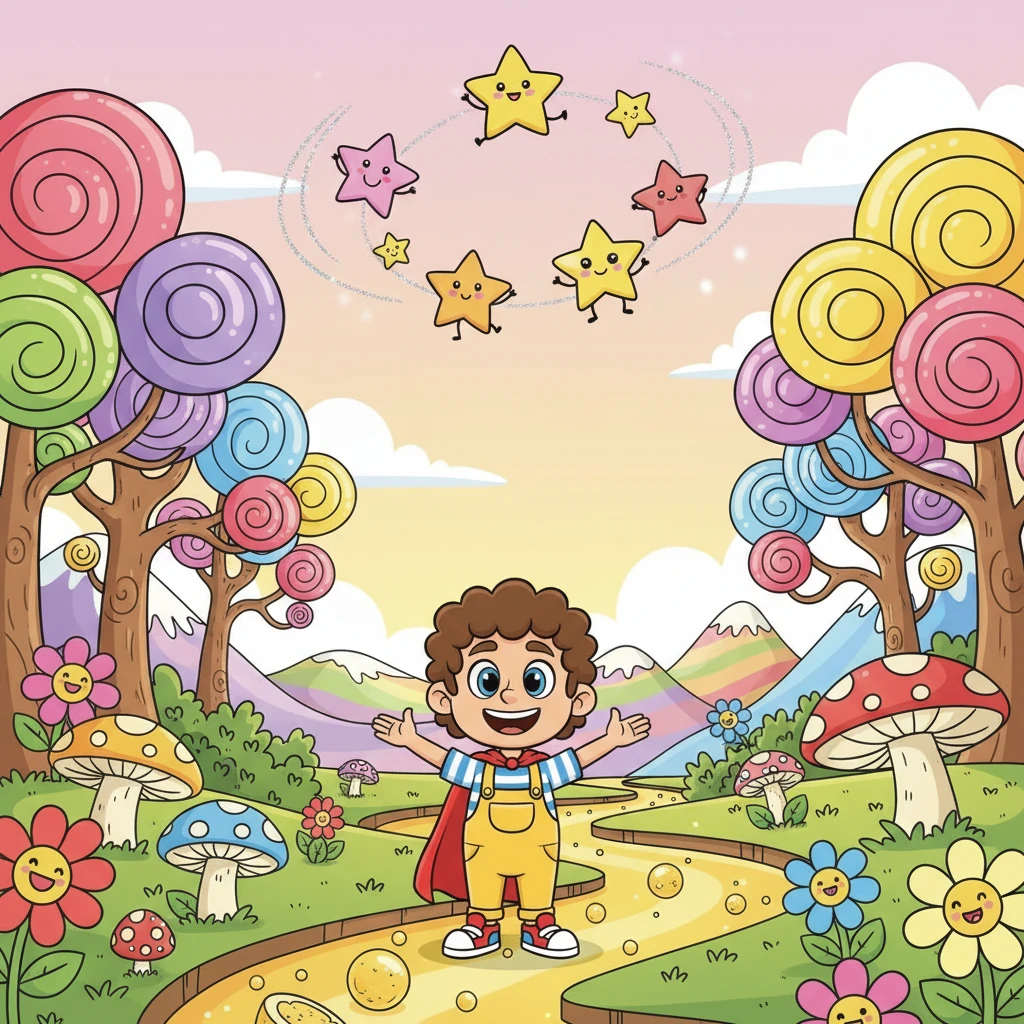 Everywhere Leo looked, fantasy reigned supreme, painting the landscape with impossible colors and shapes. Trees grew lollipops, rivers flowed with sparkling lemonade, and the sky was filled with juggling stars. Every dream he ever had felt like it was already alive and dancing around him.