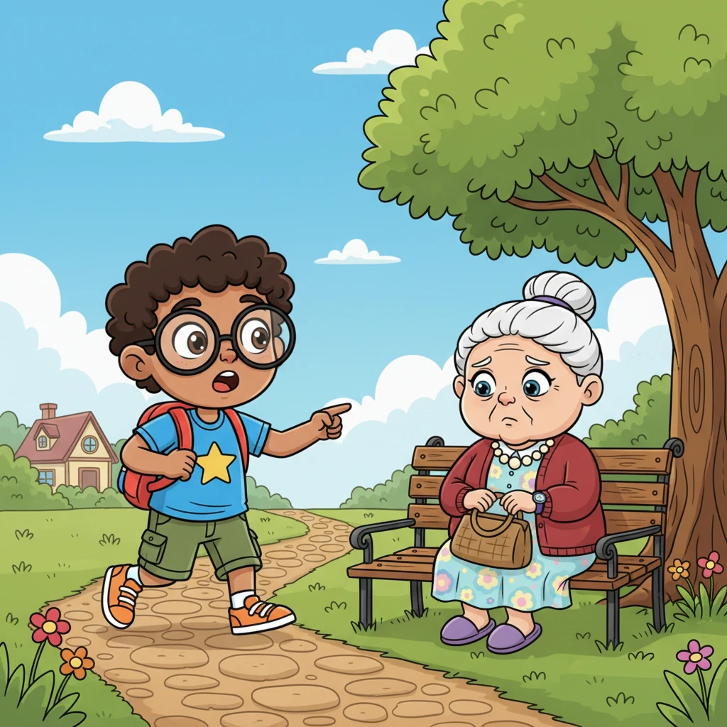 One sunny day, Aarav walked. He saw a hungry old grandma.