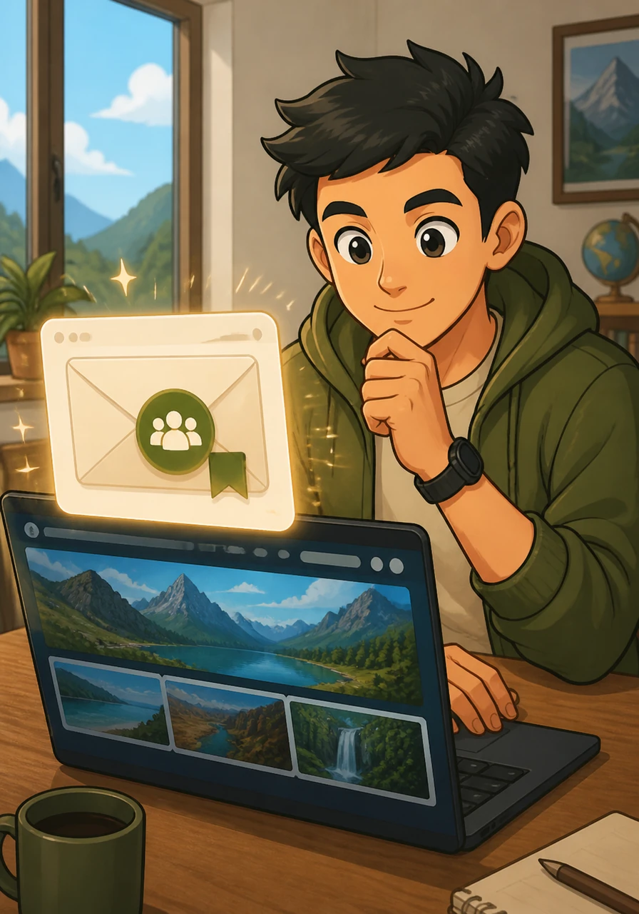 Ia membuka sebuah situs web pariwisata baru dan melihat kotak masuk yang elegan, mengundangnya untuk bergabung dalam komunitas penjelajah.