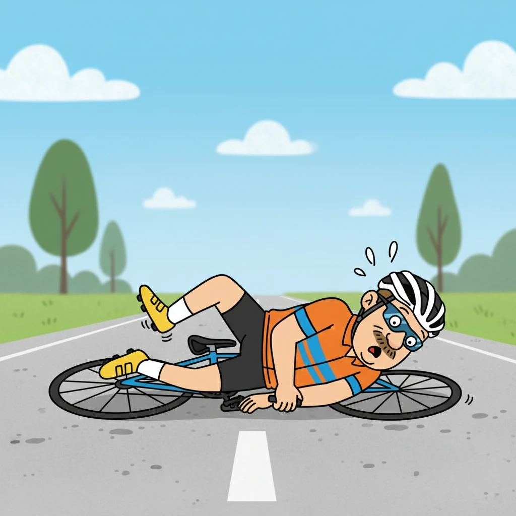 Plotseling, in een moment van onoplettendheid, ging het mis. Bertus verloor de controle en viel pardoes op het asfalt. Hij probeerde zijn klikpedalen los te maken, maar tevergeefs.