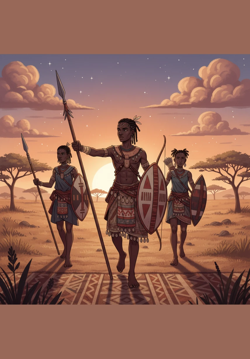 The campaign takes the young warriors across the vast, sun-drenched savannah where the grass whispers secrets to the wind. They march in rhythm to the traditional chants, their spirits bolstered by the shared heritage of their ancestors. Every step away from home is a step toward the man Kalando is destined to become.