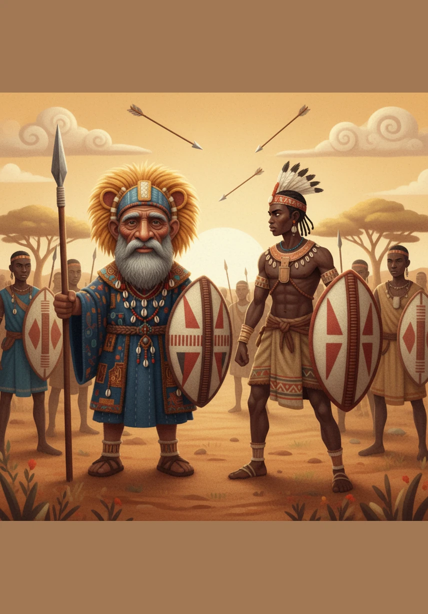 On the dusty plains, the clash of shields and the roar of warriors echo against the hills during a fierce tribal confrontation. Kalando finds himself at the center of the struggle, using the wisdom of his elders to navigate the chaos of the battlefield. It is here that his bravery is forged in the heat of conflict and the red dust of the earth.