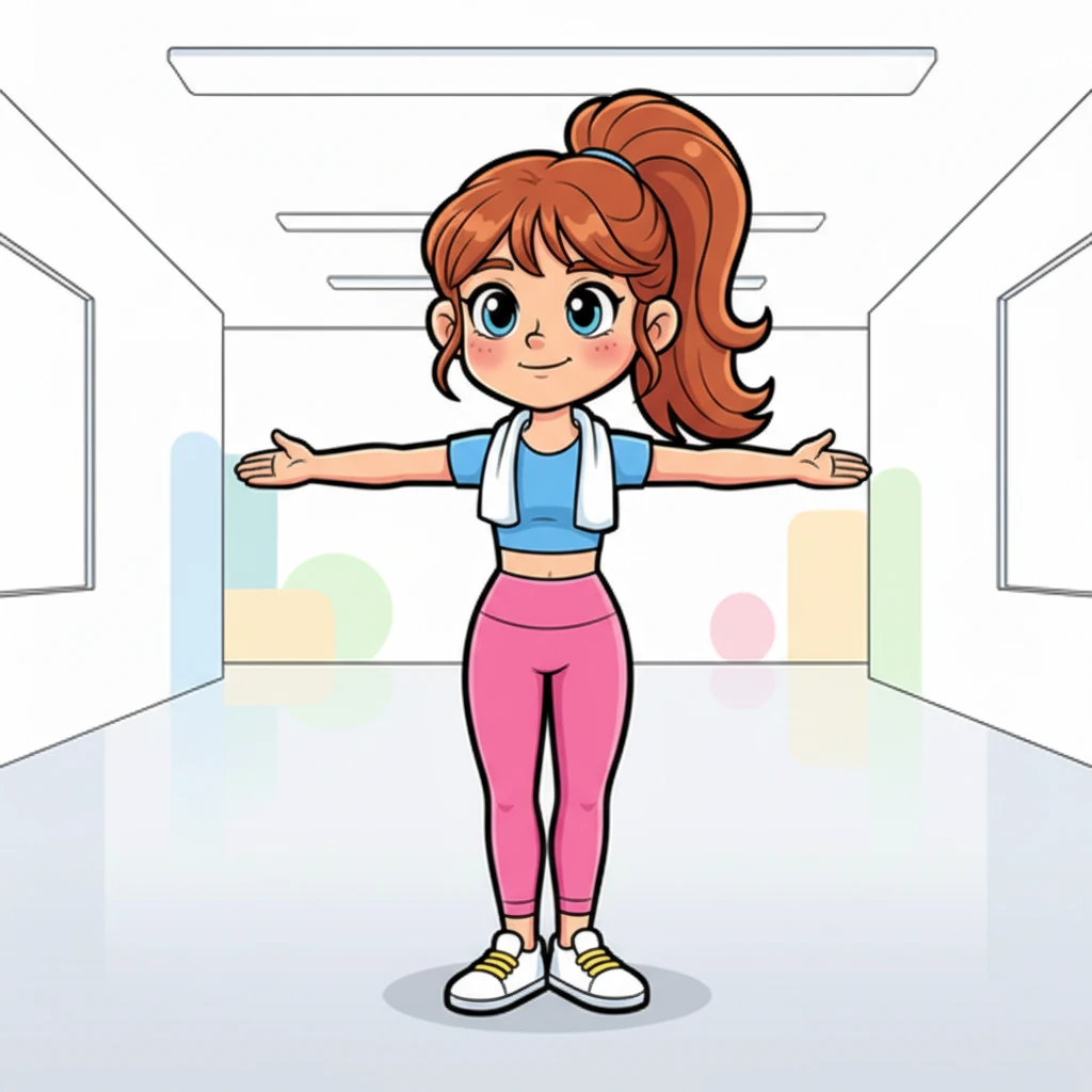 В просторном, светлом зале фитнес-студии Алина стояла ровно, как статуэтка. Её руки были раскрыты, а ножки прижаты друг к другу, готовые к волшебству танца. Белоснежные стены отражали мягкий дневной свет, наполняя пространство ощущением спокойствия и предвкушения.