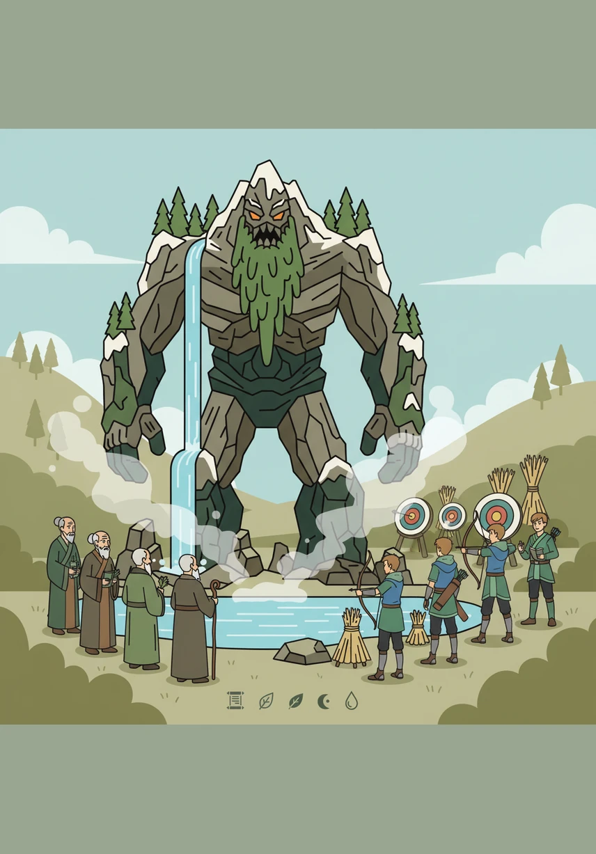 Every morning, Elian and his friends climb the lower slopes to leave garlands of bright hibiscus flowers near the mountain's mist-covered peak. They sing songs of gratitude, believing the soft mountain breezes are the giant's gentle breaths.