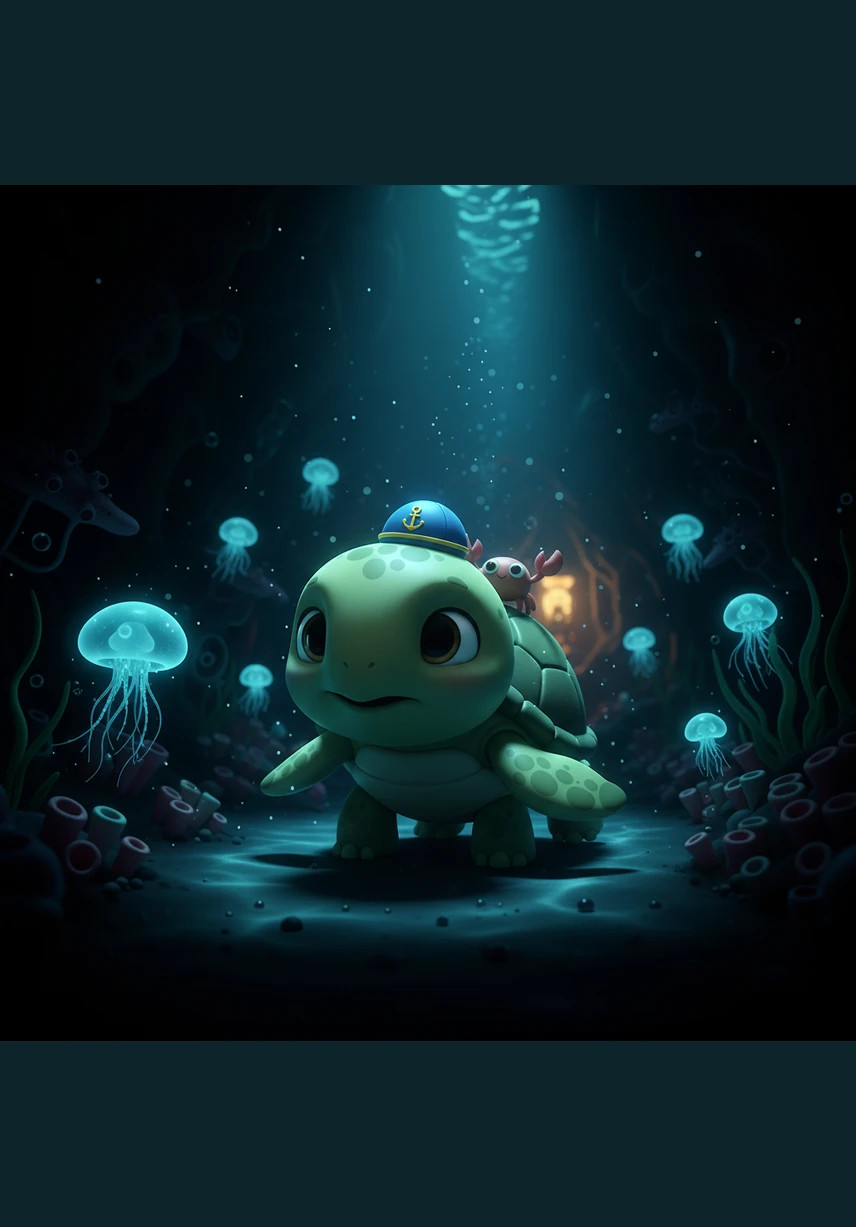 As the water grew deeper and darker, Toby encountered a gentle, glowing jellyfish that pulsed with a soft pink light. It guided him through a forest of kelp, its long tentacles trailing like silk ribbons in the gentle current.