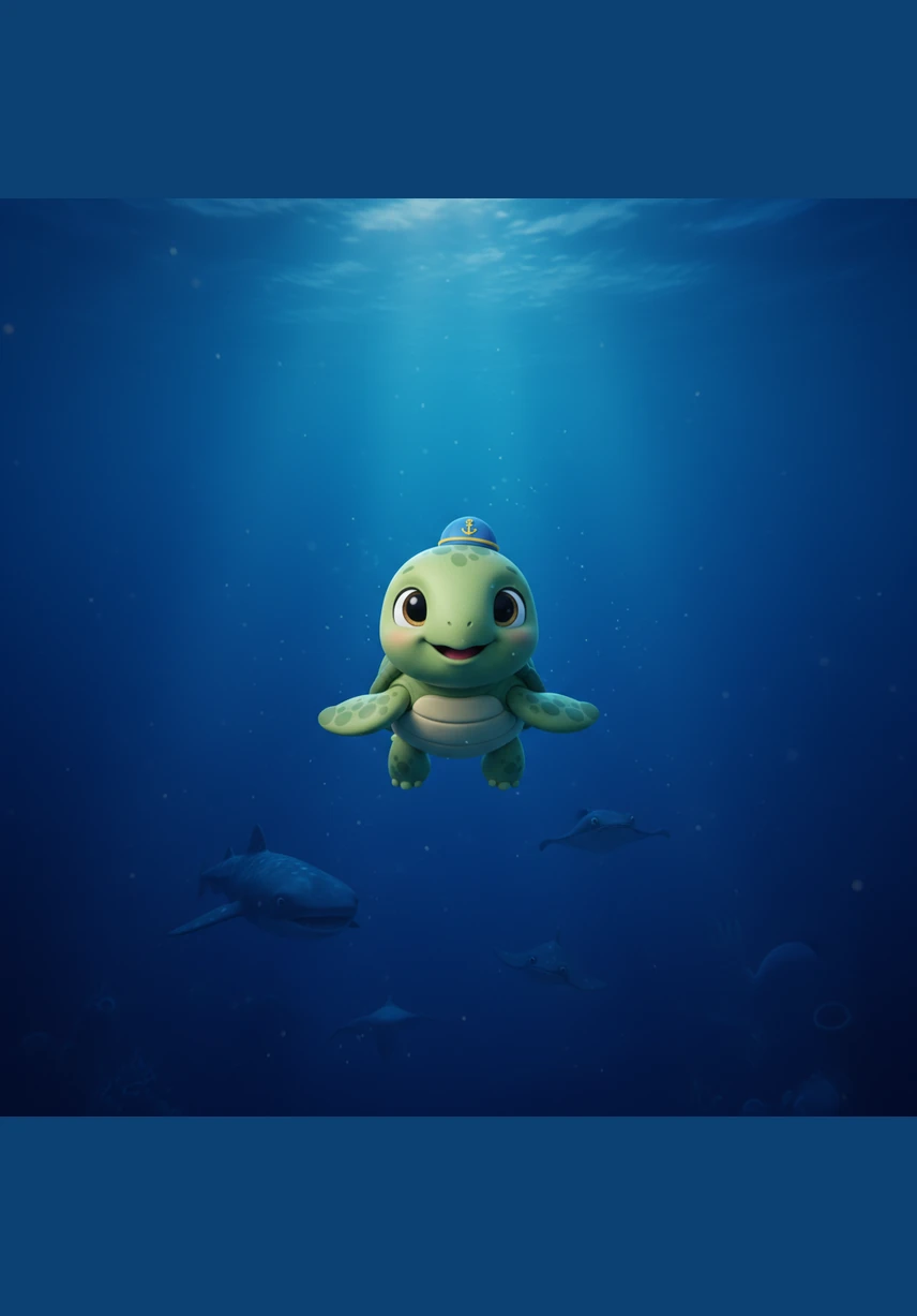 The reef faded away, replaced by the majestic silence of the open ocean where the water turned a deep, royal indigo. Toby felt small but brave, marveling at the endless space and the mysterious shadows of large, peaceful creatures passing far below.