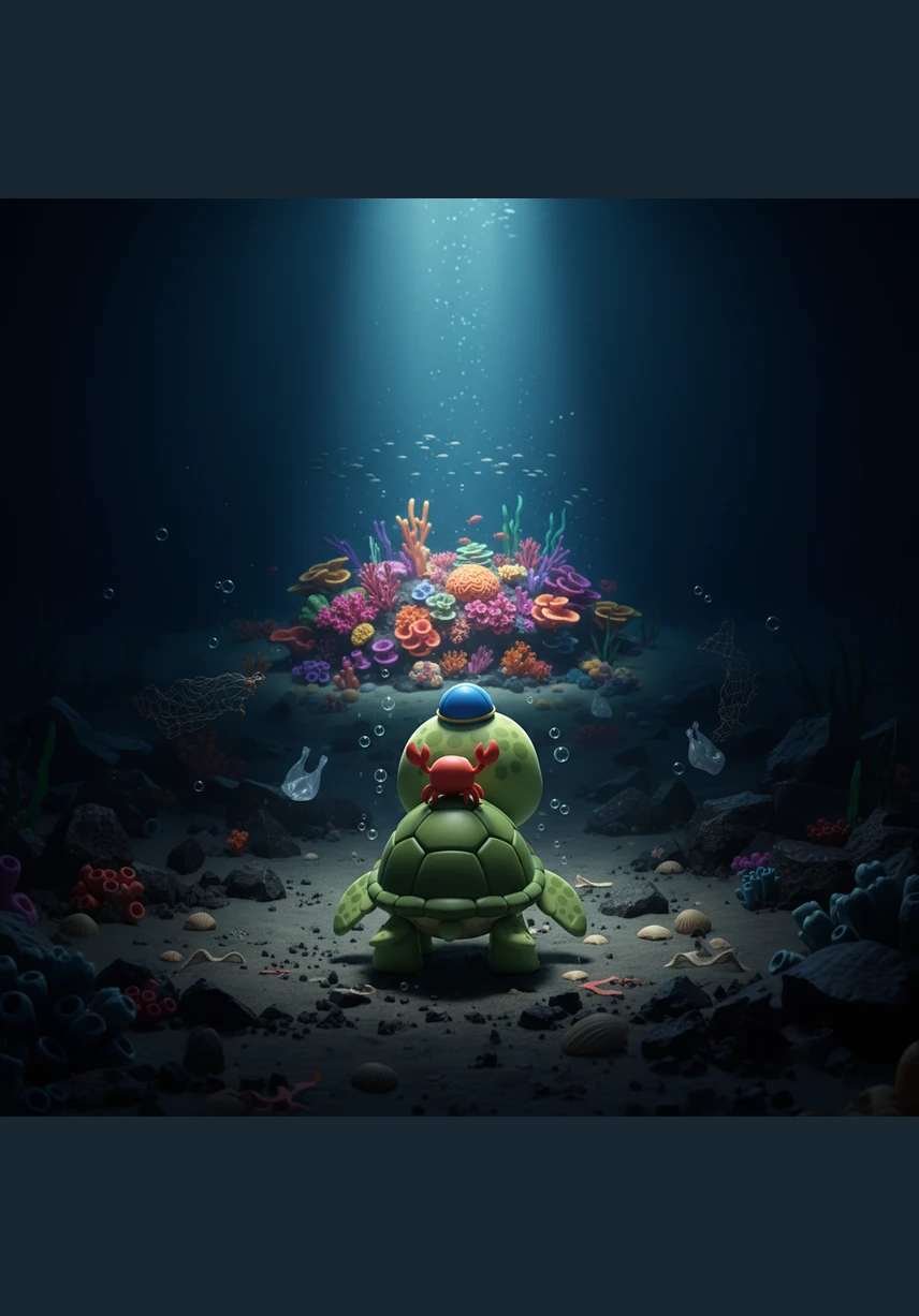 Through the hazy blue distance, the spires of a magnificent underwater castle began to emerge from the seafloor. It was built from shimmering white pearls and iridescent shells, with towers that reached toward the surface like frozen bubbles.