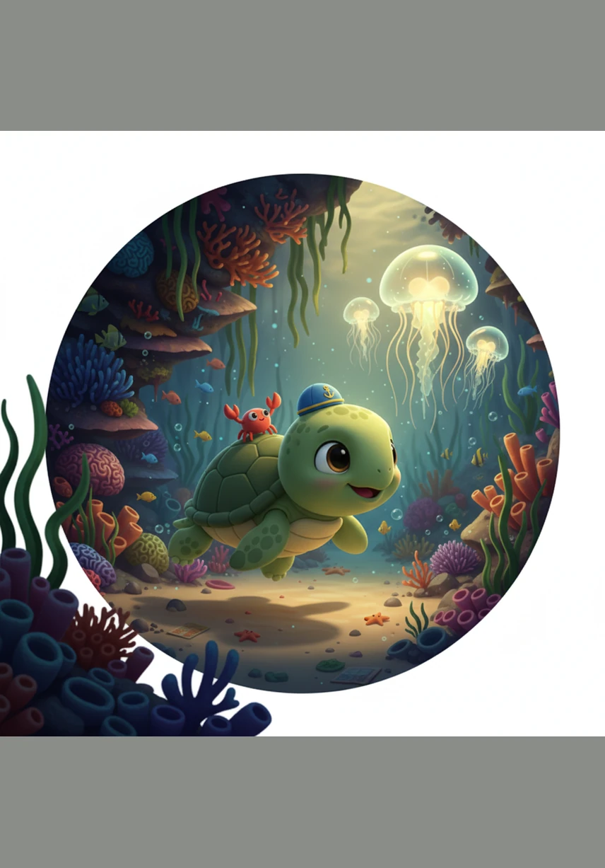 Toby approached the grand entrance of the castle, which was guarded by a pair of golden seahorses standing at attention. The gates were draped in emerald seaweed, and tiny bubbles escaped from the windows like sparkling secrets.