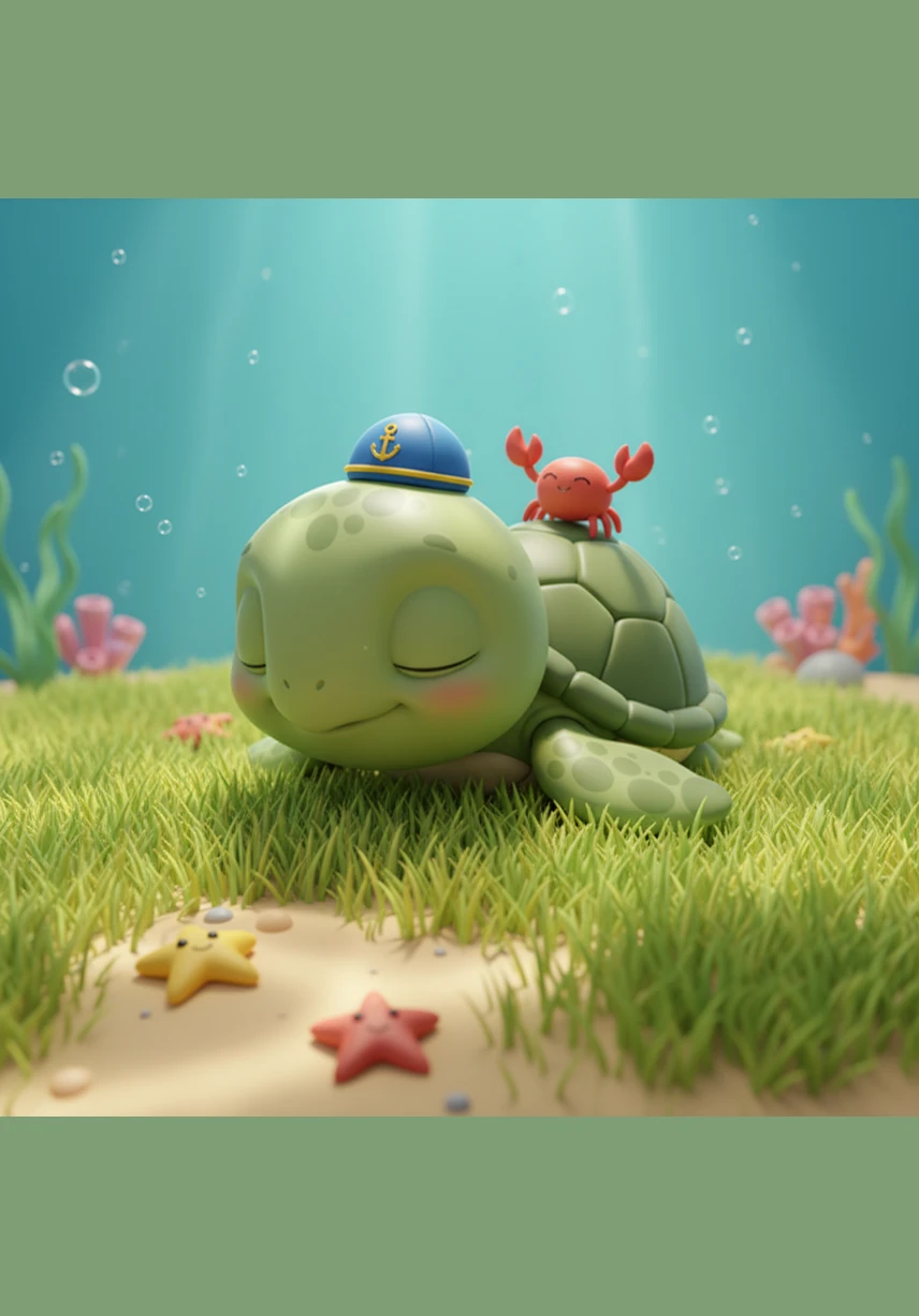 Tired from his grand adventure, Toby found a cozy patch of soft sea grass near the castle walls. As he drifted off to sleep, he knew that the ocean was no longer a scary place, but a wonderful home filled with endless magic.