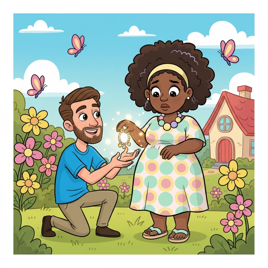 Her loving husband, Pip, a man with a twinkle in his eye and a heart full of mischief, noticed Deidre's quiet worries. He had a brilliant, magical idea to help her feel brave and celebrated. Pip knew just the charm to bring out her dazzling smile.