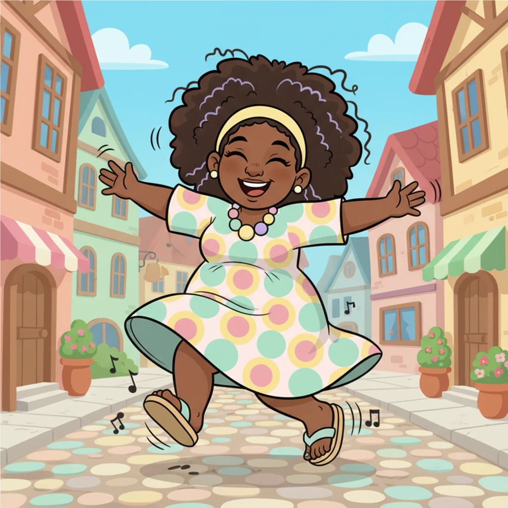 Feeling a joyful surge of self-love and courage, Deidre began to dance! Her big feet moved with surprising grace, twirling and tapping a beautiful, rhythmic melody across the cobblestones. Each step was a celebration.