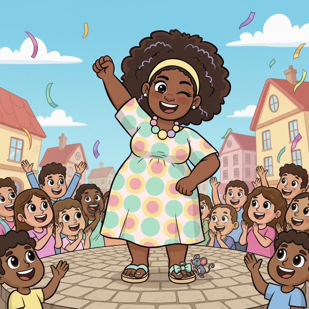 Deidre ended her dance with a triumphant flourish, beaming brightly at the admiring crowd. She gave a subtle, knowing wink down at her shoe, a silent thank you to her tiny, courageous hero. The crowd erupted in applause, celebrating her unique charm and spirit.