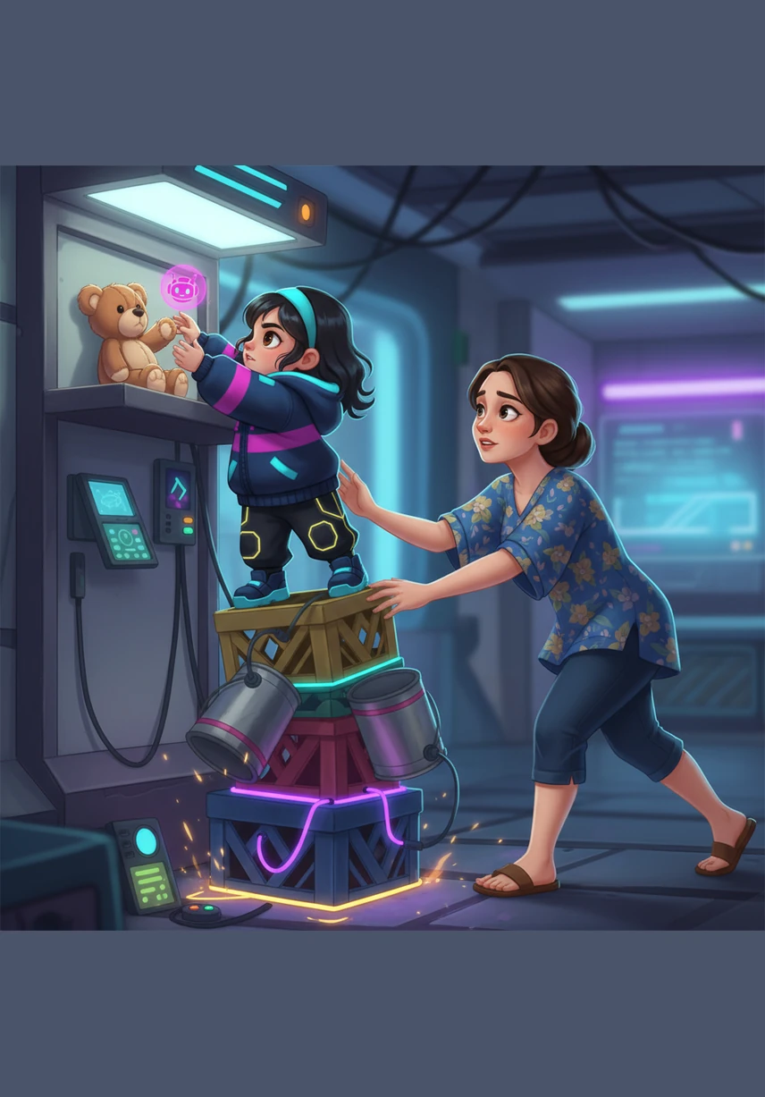 Saat ingin mengambil boneka kesayangannya di atas rak yang tinggi, Lula mencoba memanjat kursi yang tampak goyang. Ibu datang membantu dan mengajari Lula untuk selalu meminta bantuan orang dewasa saat ingin meraih sesuatu yang tinggi. Menggunakan pijakan yang tidak stabil bisa membuat kita terjatuh dan terluka.