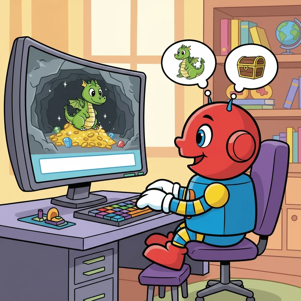 The first step was clear: Clicky had to enter a prompt. She thought carefully, envisioning a friendly dragon and a hidden treasure. She typed her ideas into the prompt box with a smile.