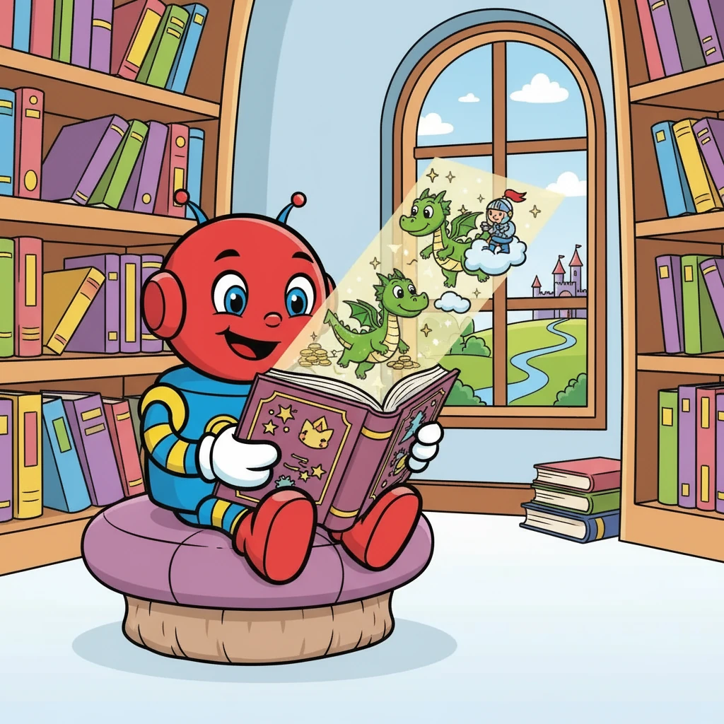 Clicky explored the generated picture book. She marveled at the story of the dragon, the treasure, and the adventures they shared. She loved the unique style and the way the story unfolded.