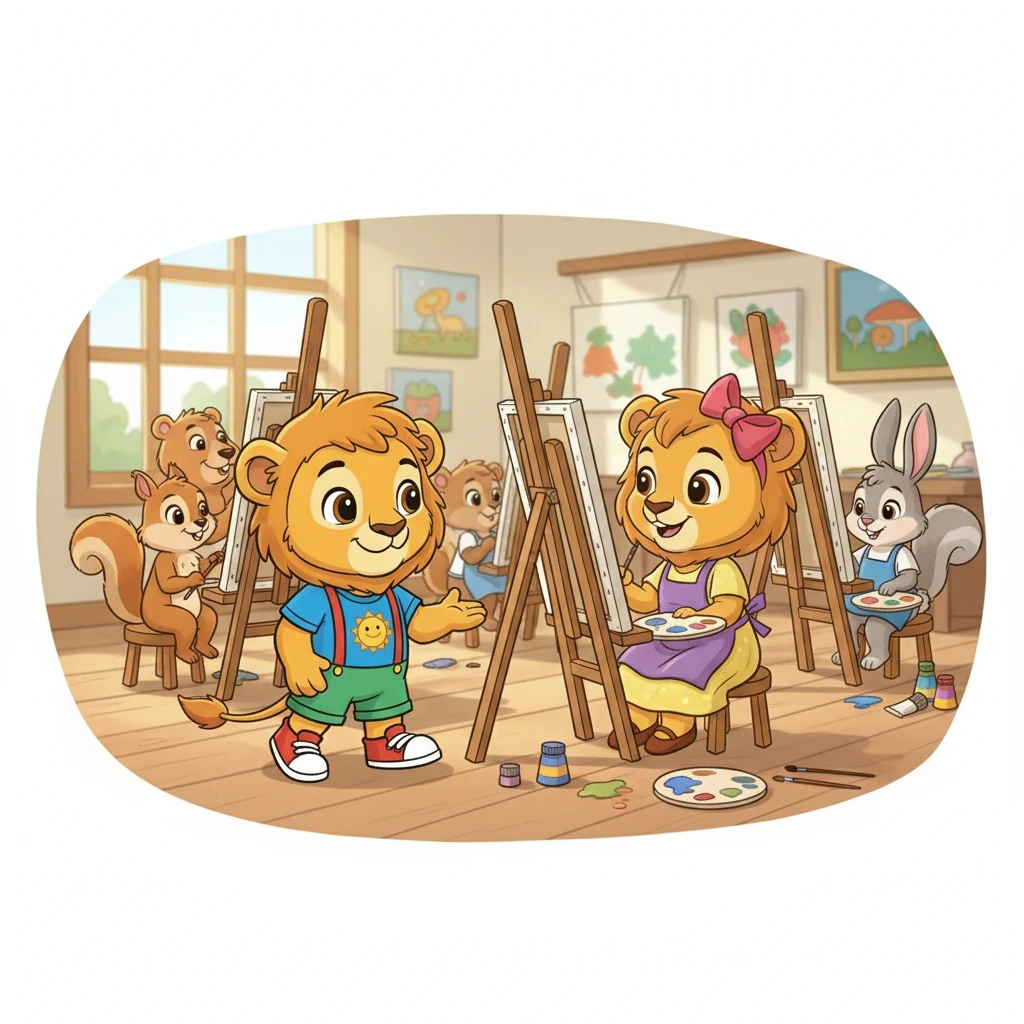 Later, Leo wanted to paint, but all the easels were taken. He saw Sarah painting and walked up to her. He asked politely, "Sarah, can I paint with you when you're done?" Sarah smiled and said, "Yes!"