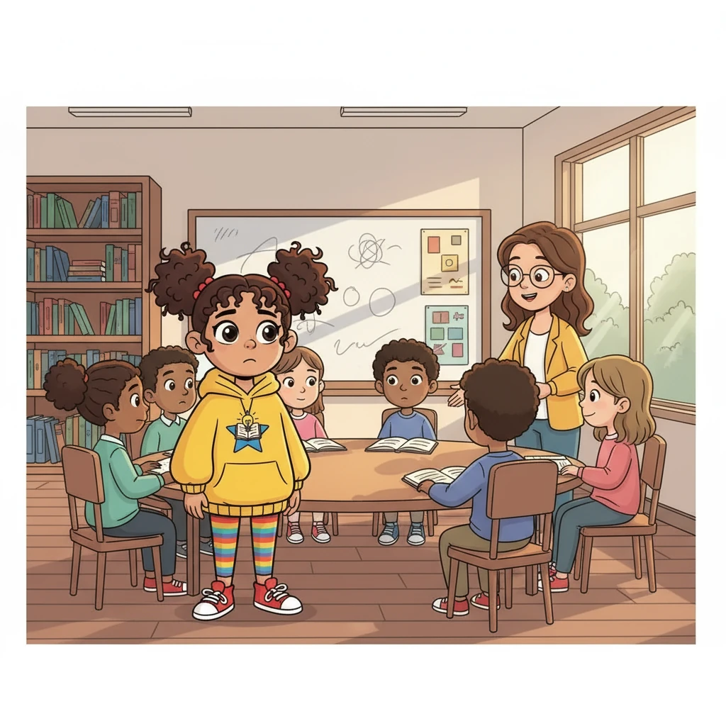 The next day, Lily hesitantly joined the English club. She felt nervous, surrounded by classmates who seemed to understand everything. The club leader, a friendly teacher, welcomed her with a smile.