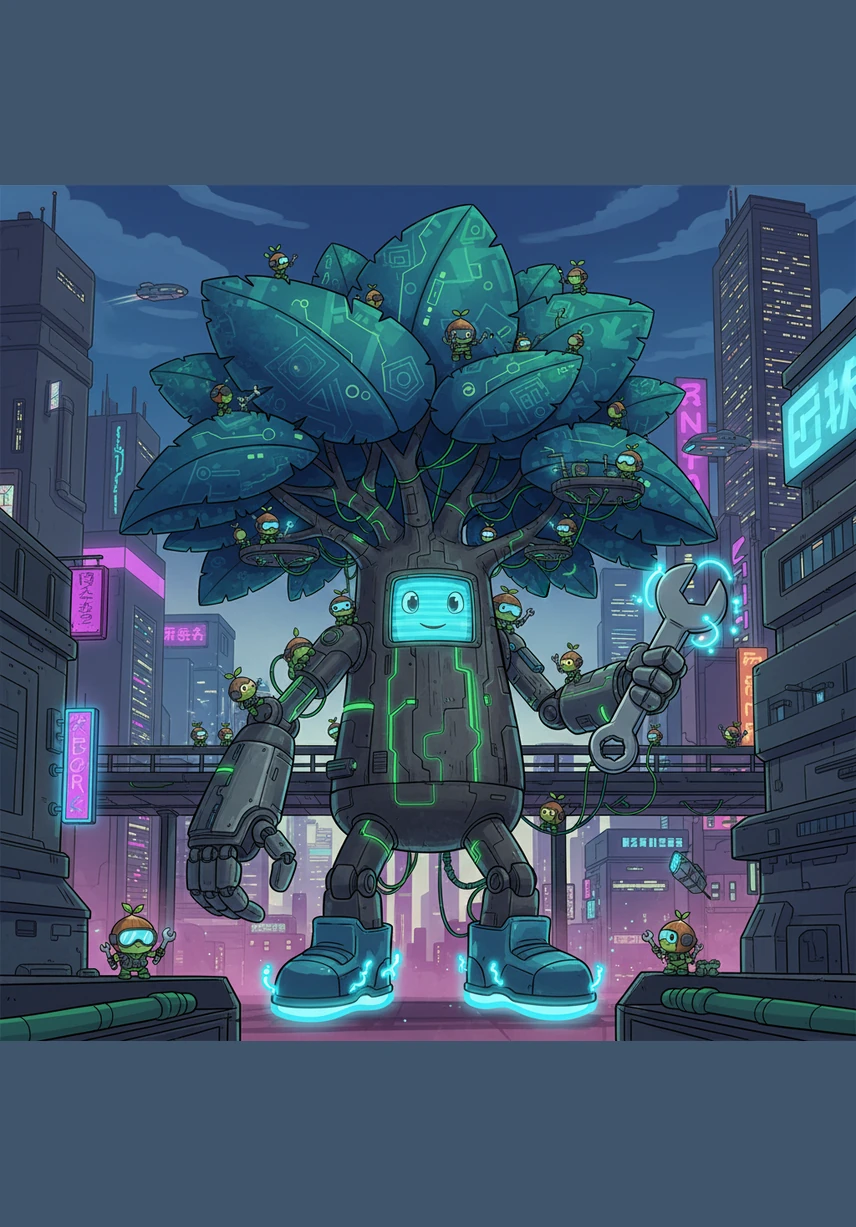 Many years passed until Hazelnut finally stood as a magnificent, great tree with a lush canopy of shimmering green leaves. She was now the giant she once admired, her branches dancing gracefully in the wind she once feared.