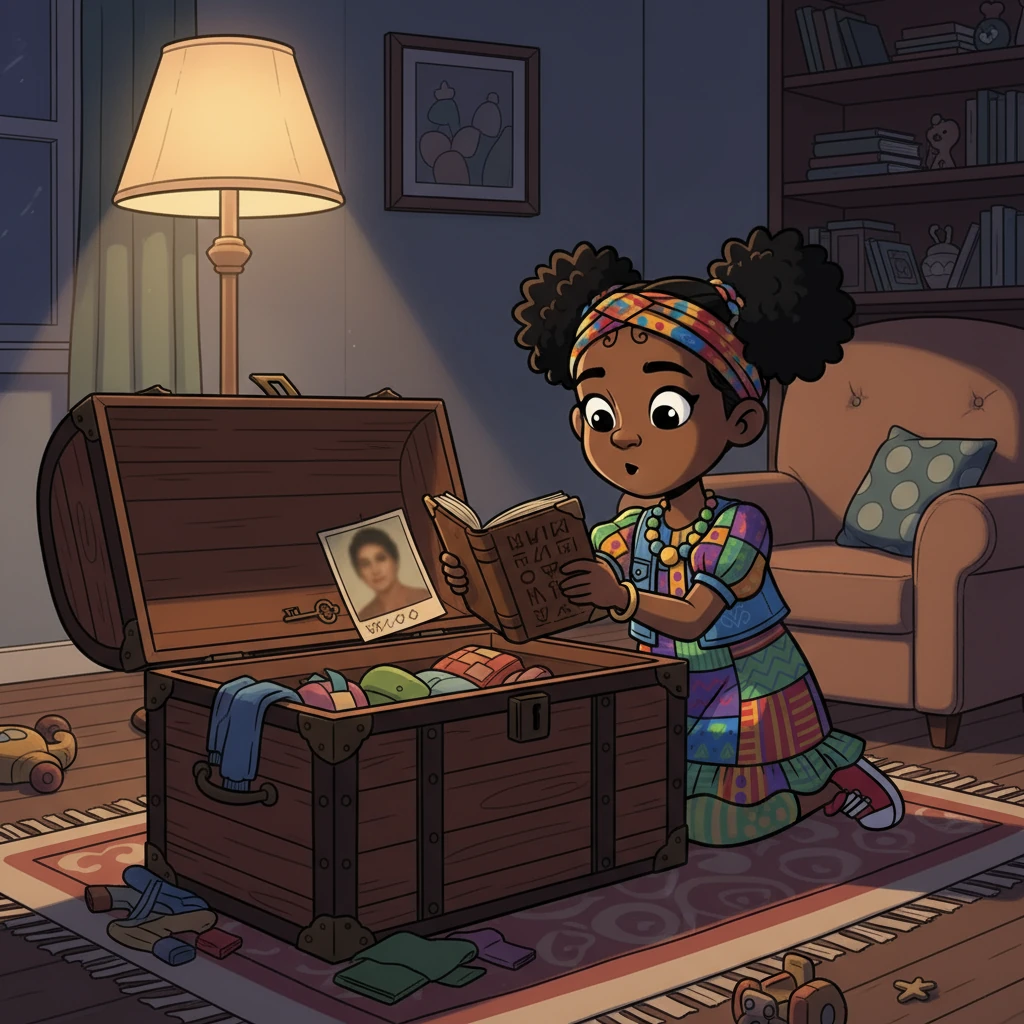 One evening, while sifting through her mother's trunk, Ikenna discovered a hidden compartment. Inside, she found a worn leather-bound book filled with unfamiliar symbols and a faded photograph of a woman she didn't recognize. The mystery deepened.