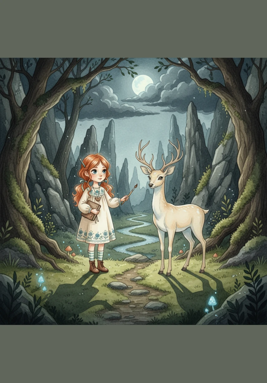 她来到了一座幽暗的深谷，那里长满了带刺的藤蔓，阻挡了前行的道路。莉莉温柔地唱起奶奶教她的童谣，那些藤蔓仿佛感受到了她的善意，缓缓向两边退开，露出一条通往山洞的小径。