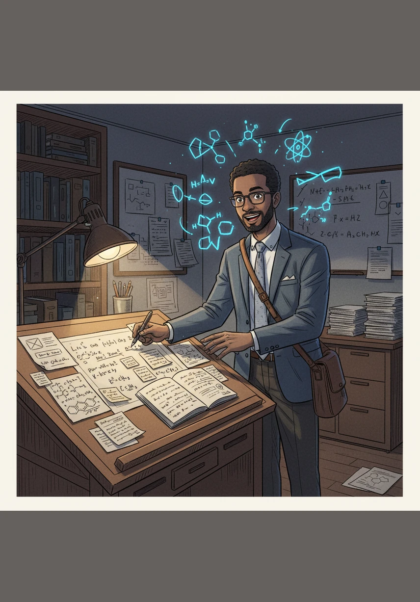 Looking through a powerful lens, Omar observes the Nutfa, the mingled drop described in Surah Al-Insan. He reflects on how this fusion of sperm and ovum was only understood by science in the 17th century after the invention of the microscope.