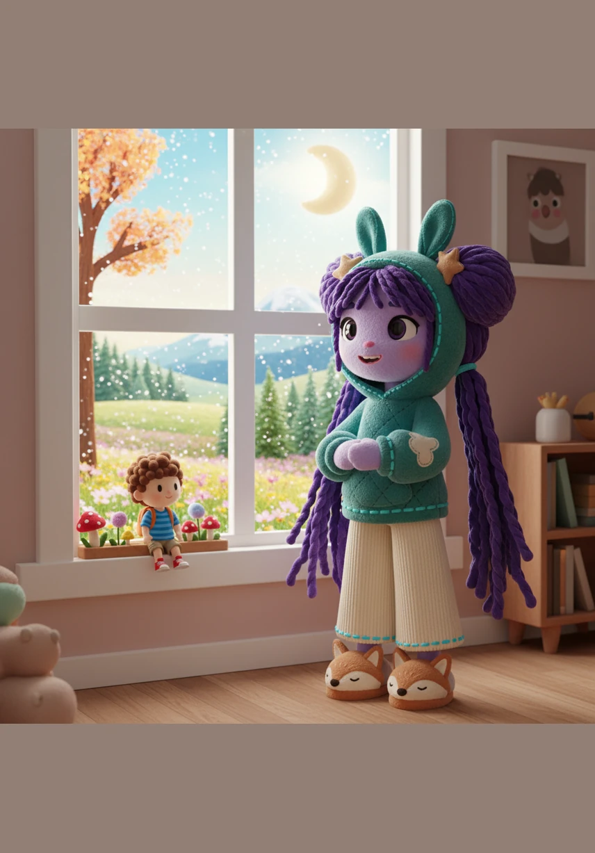 Lila stands by her window, looking out at the world with a curious smile. She loves how the earth changes its clothes throughout the year, bringing new surprises with every passing month.