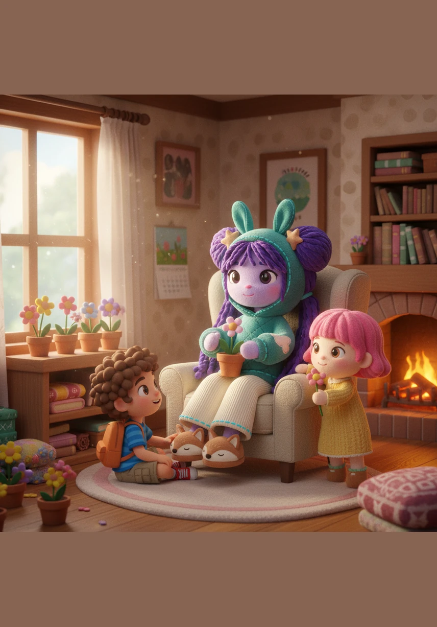 Lila smiles, feeling happy and content in her warm home. She realizes that every season has its own special magic, and she can't wait to see the flowers bloom all over again.