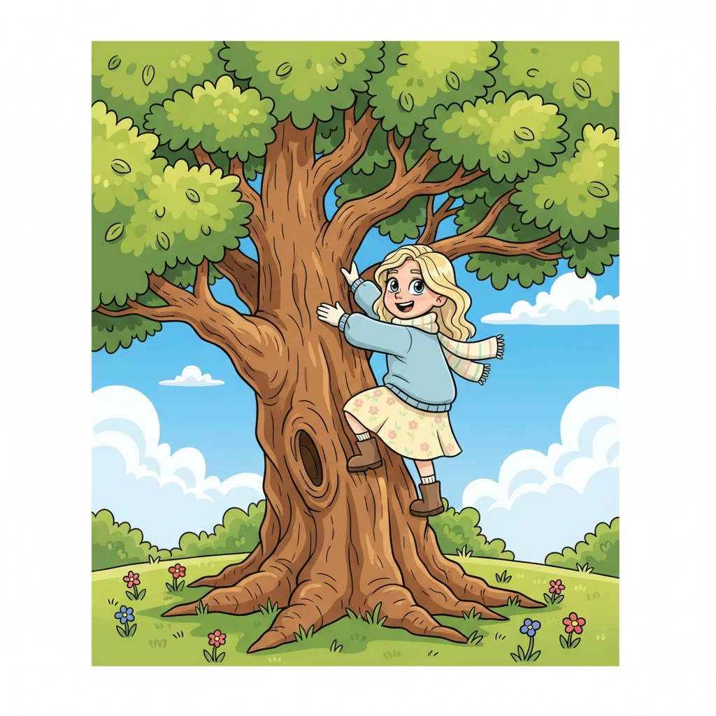 Soon, Julia spotted a magnificent oak tree, its branches reaching like welcoming arms towards the sky. With an excited glint in her eyes, she gripped the rough bark and began to climb, agile and fearless. Each upward hoist brought her closer to the rustling canopy, a true master of the forest.