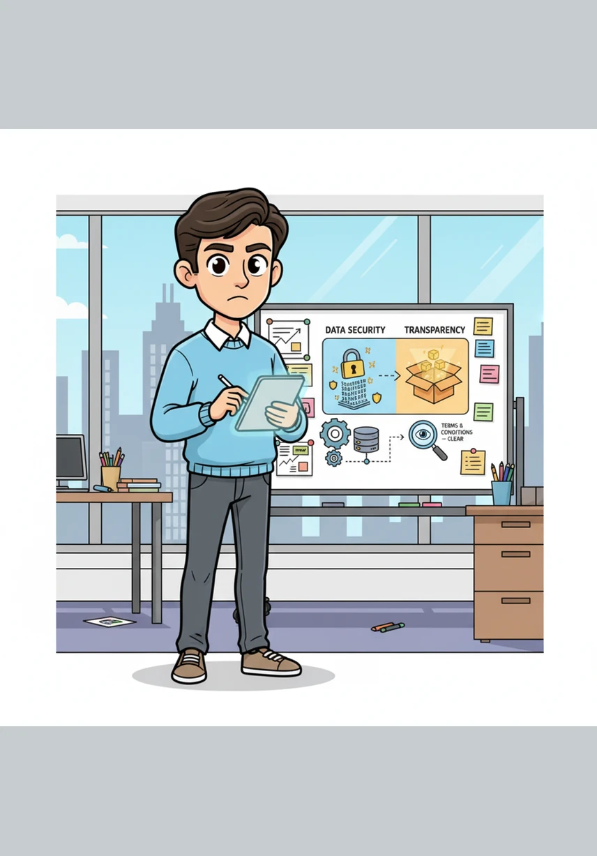 Pol focuses on the duties of businesses, noting that companies must handle information with transparency and strict security measures. He sketches a diagram showing how organizations must always ask for permission before collecting private details.