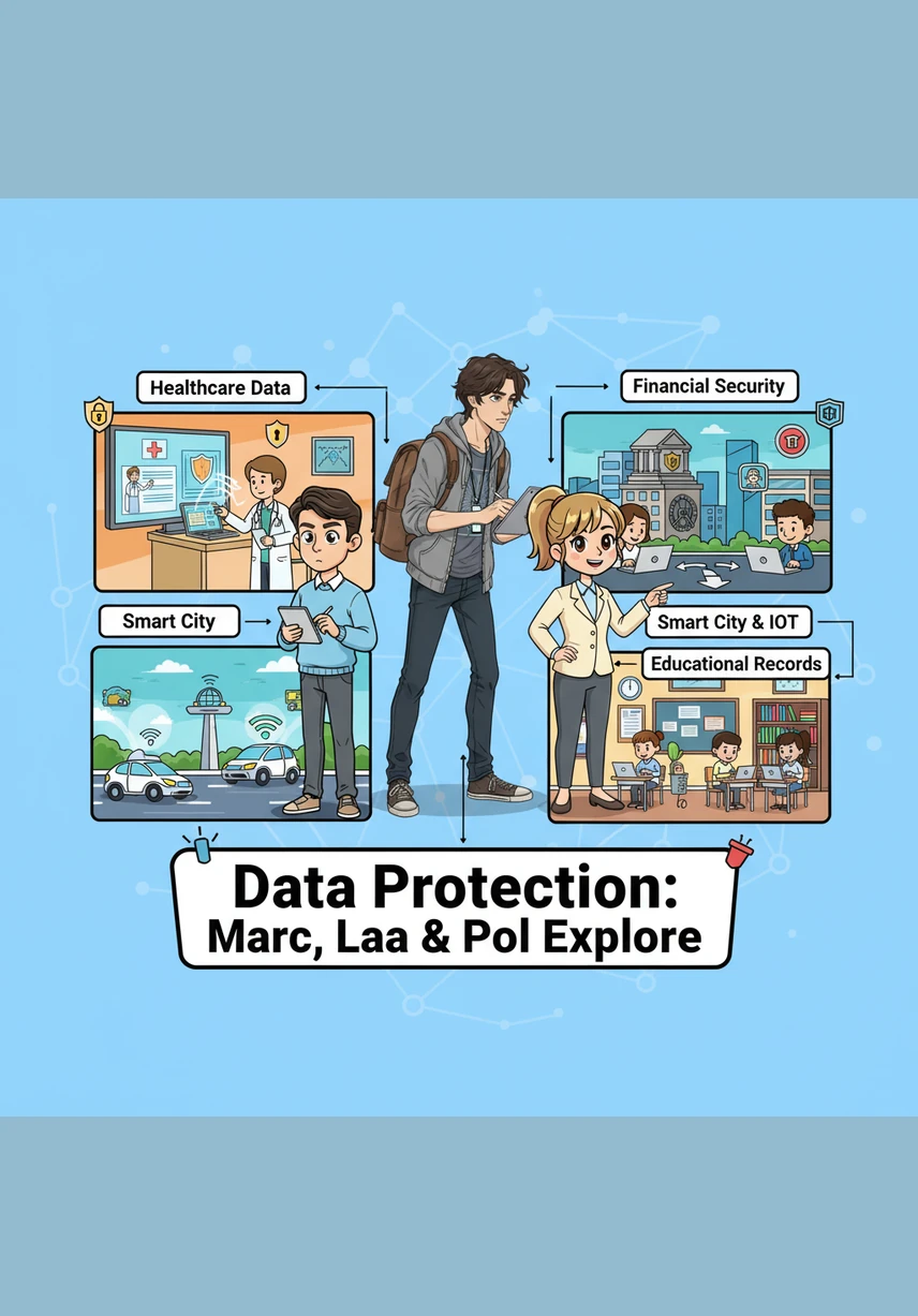 They explore various areas of action, realizing that data protection is vital in hospitals, banks, and the social media apps they use every day. The law acts as a silent guardian for everyone's most sensitive information.